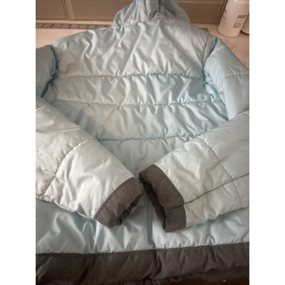 THE NORTH FACE REVERSIBLE PERRITO HOODED GIRLS JACKET Sz Medium 10/12 Grey/Blue - Picture 14 of 16